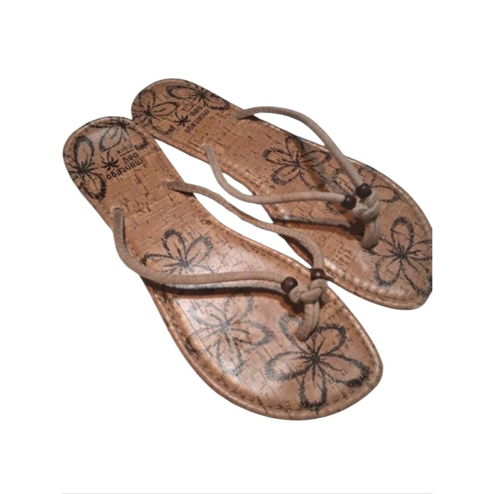Montego Bay Spirit Cork Floral Thong Sandals Flip Flops Women's 8 (Est)